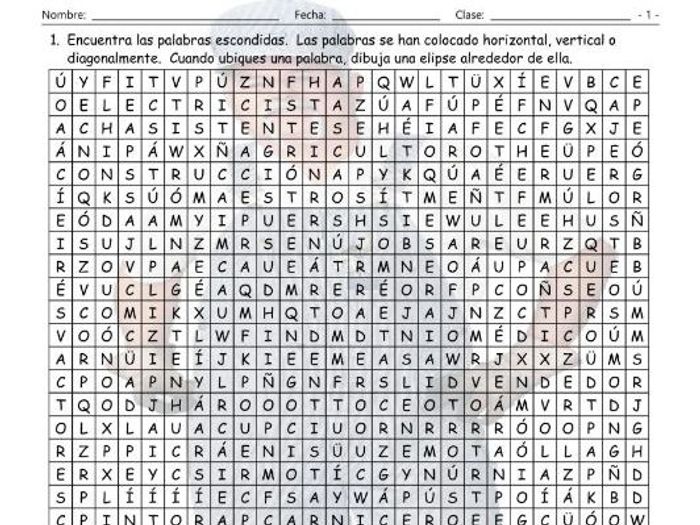 Careers and Occupations Spanish Term Seem Worksheet image about Spanish Word Searches Printable called Employment and Occupations Spanish Term Glimpse Worksheet